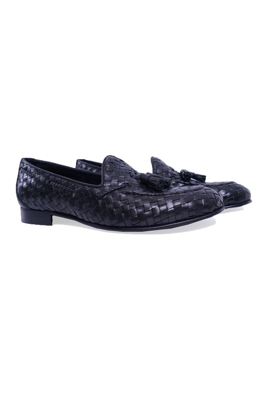Black Basket Weave Tassel Loafer
