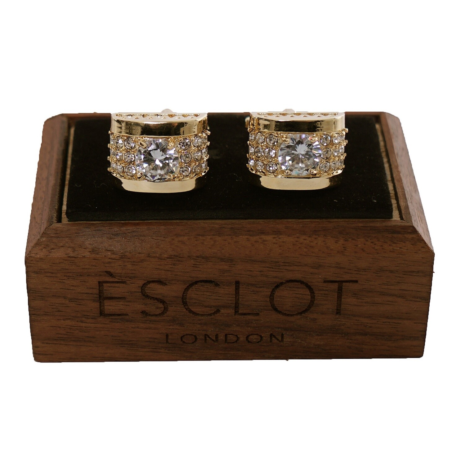 Gold Zirconia White Gem Cufflinks
