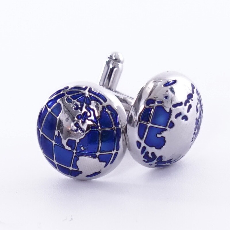 Silver Round Globe Cufflinks