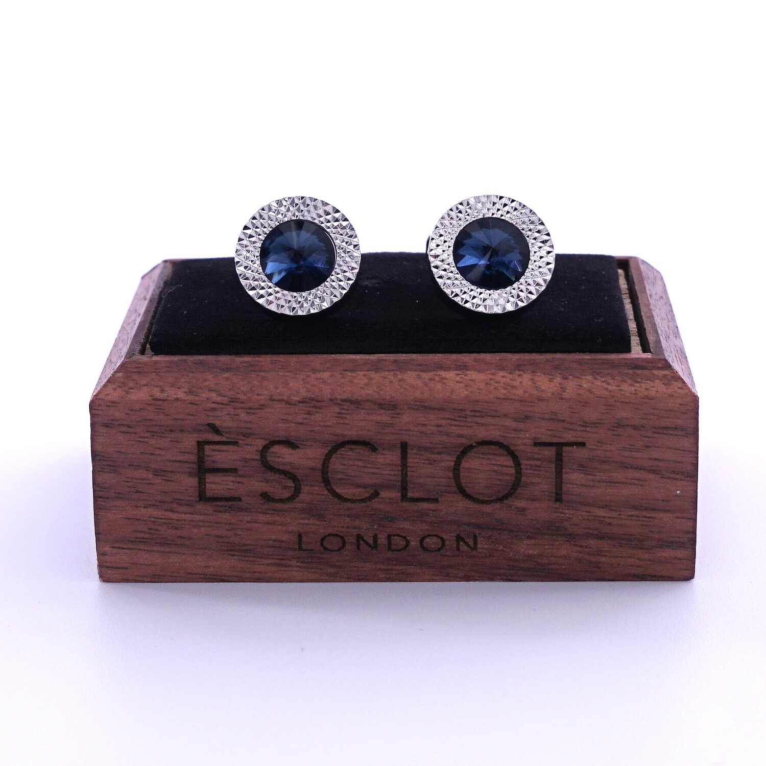 Silver Textured Blue Gem Cufflinks