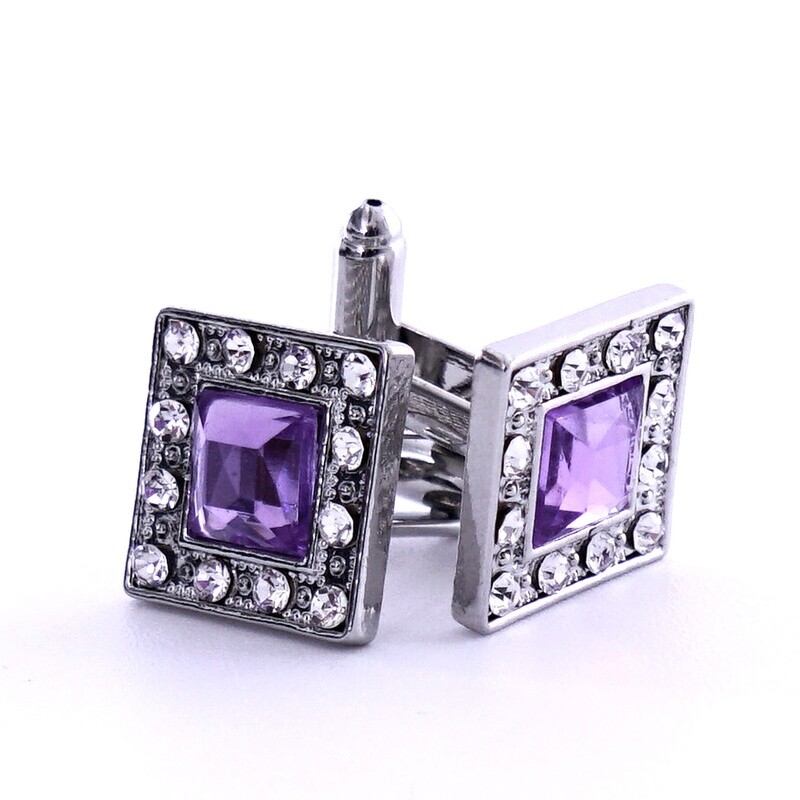 Silver Zirconia Edge Purple Gem Cufflinks