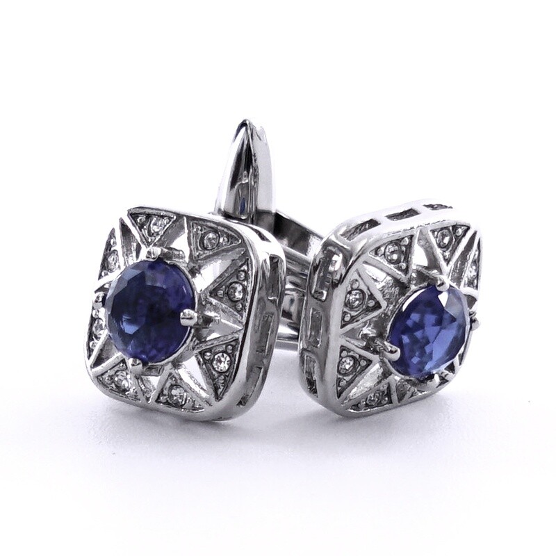 Silver Square Zirconia Blue Gem Cufflinks