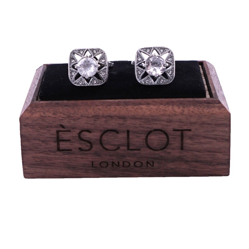 Silver Square Zirconia White Gem Cufflinks