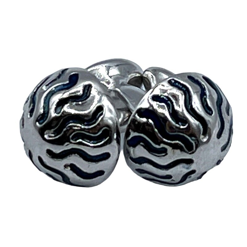 Silver Round Cone Blue Wave Cufflinks