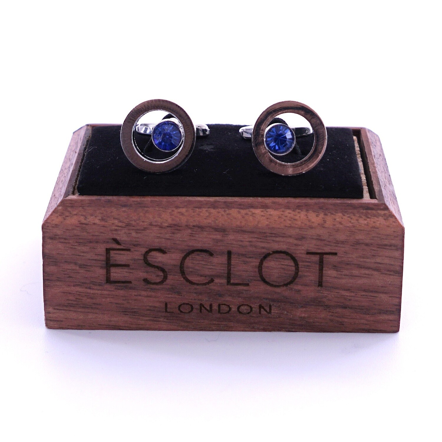 Silver Disc Blue Gem Cufflink