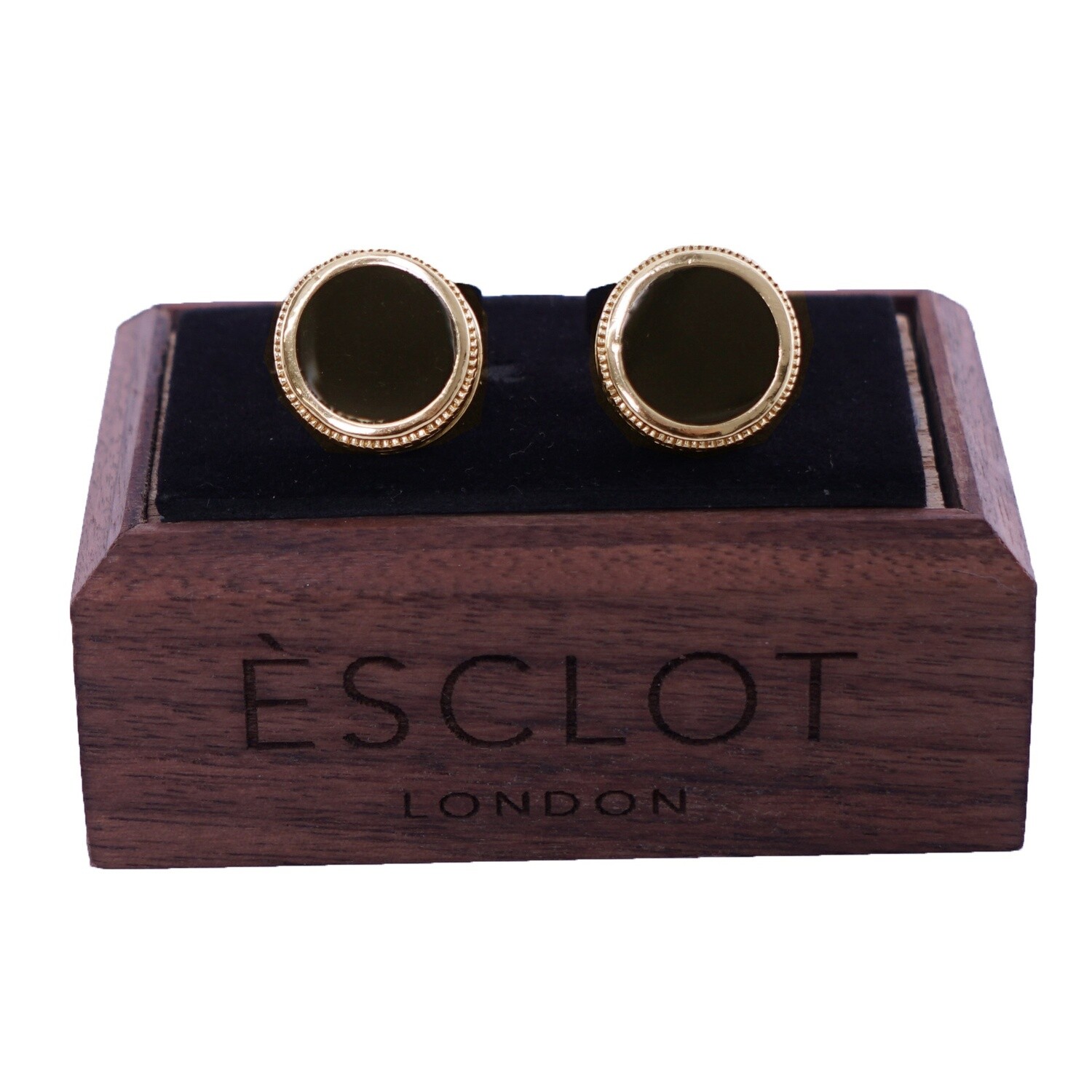 Gold Textured Edge Black Cufflinks