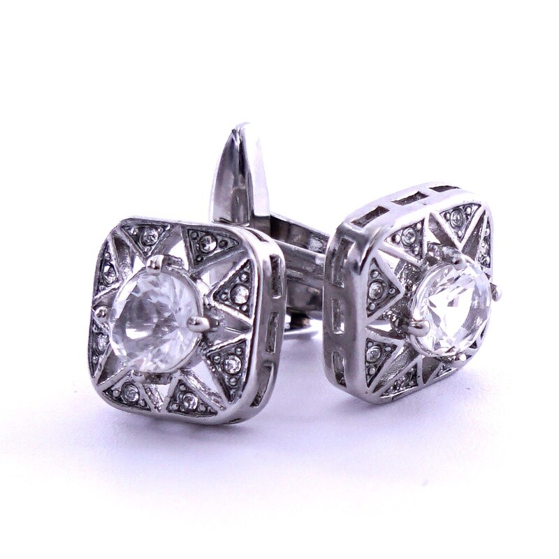 Silver Square Zirconia White Gem Cufflinks