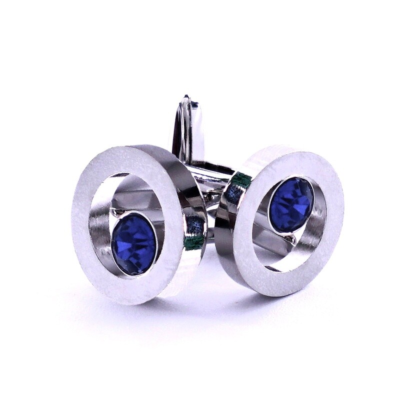 Silver Disc Blue Gem Cufflink