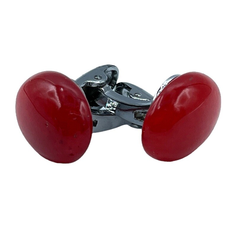 Silver Oval Red Stone Cufflinks