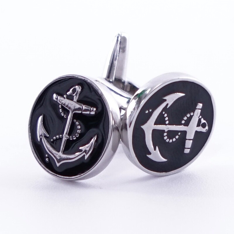 Silver Black Anchor Cufflinks