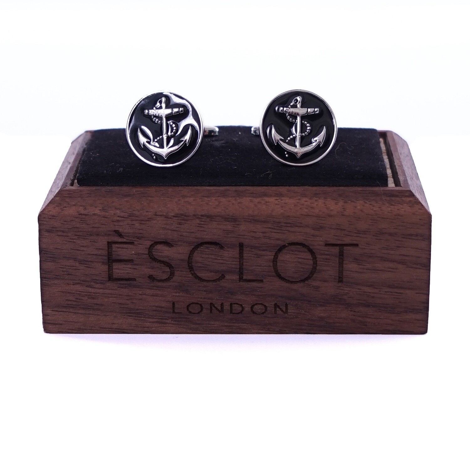 Silver Black Anchor Cufflinks