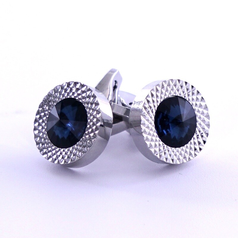 Silver Textured Blue Gem Cufflinks