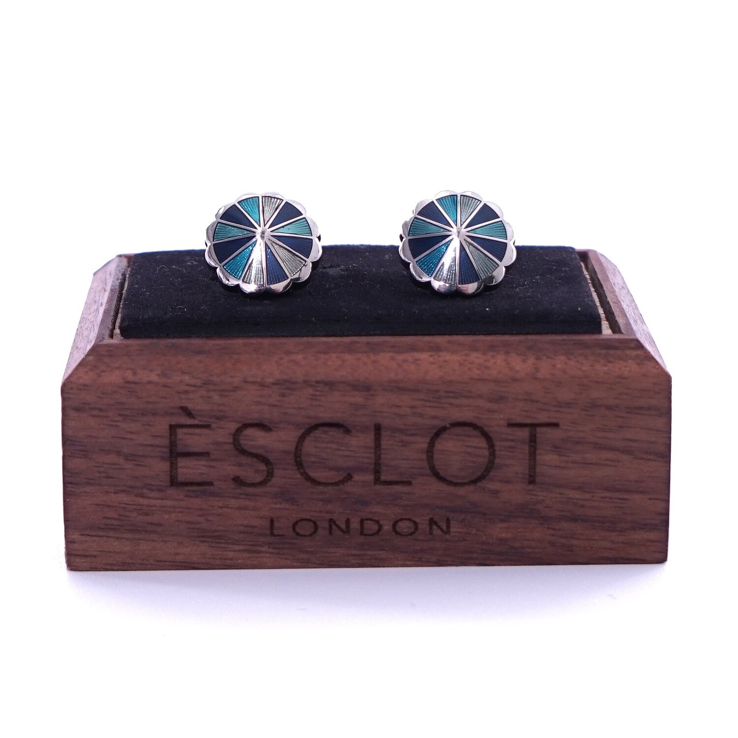 Silver Round Cone Blue Cufflinks