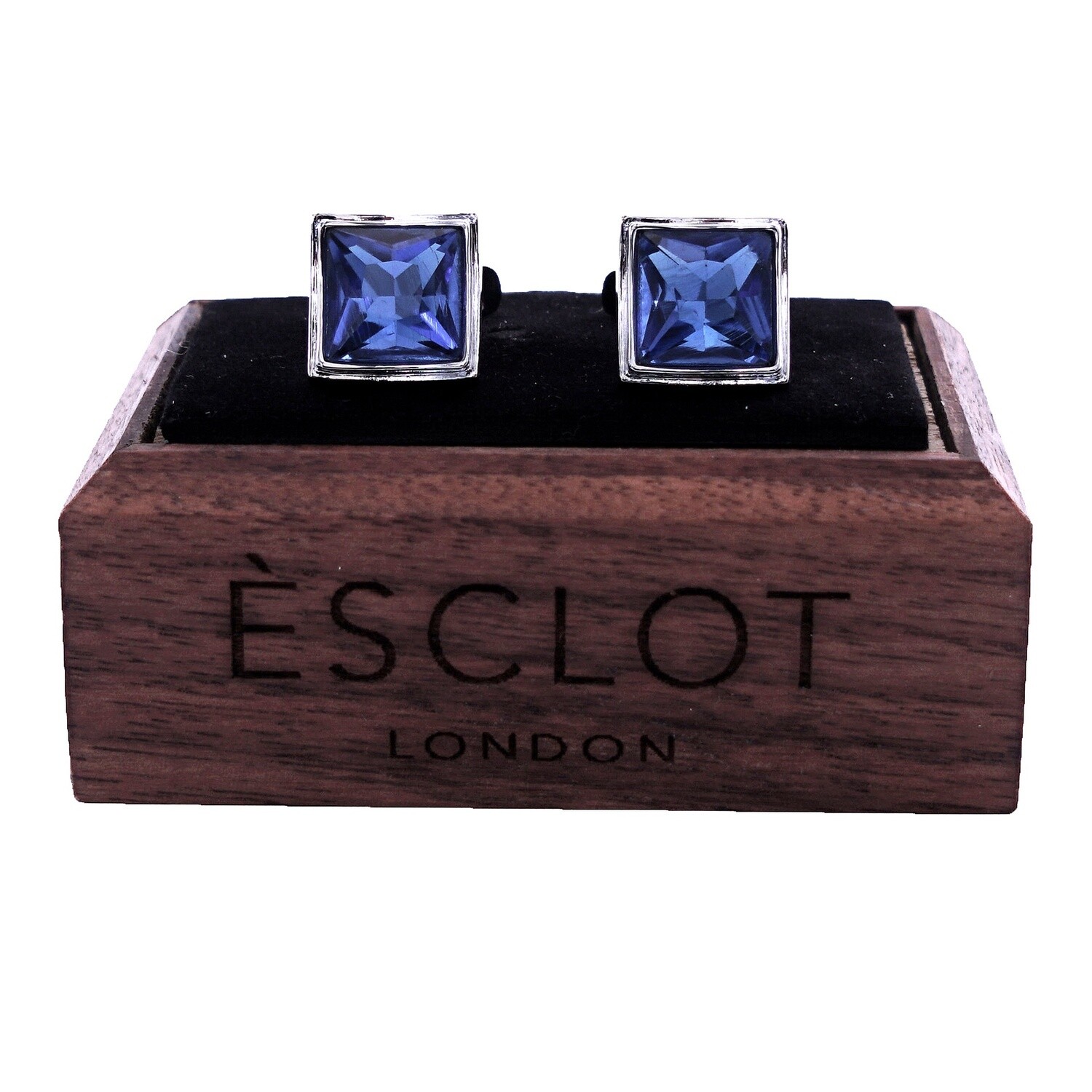 Silver Square Concave Blue Gem Cufflinks