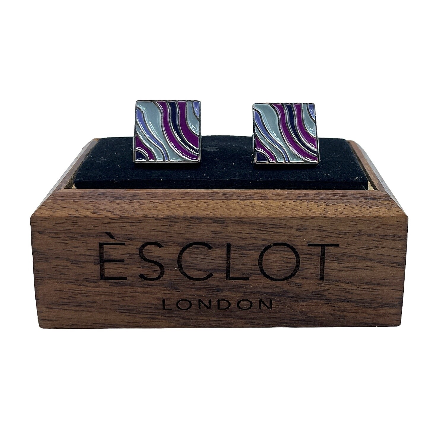 Silver Square Purple Waves Cufflinks