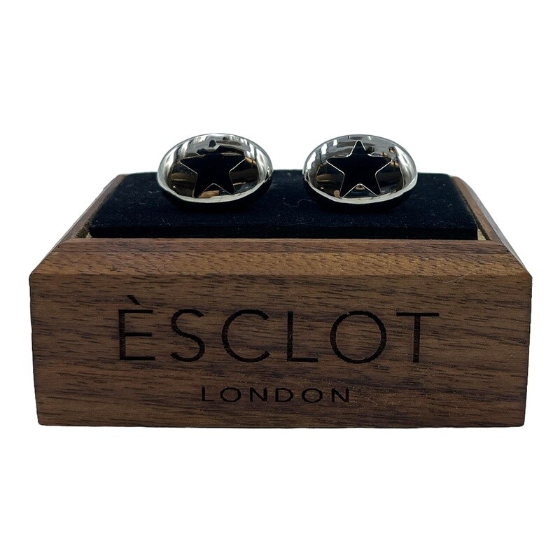 Silver Oval Black Star Cufflinks