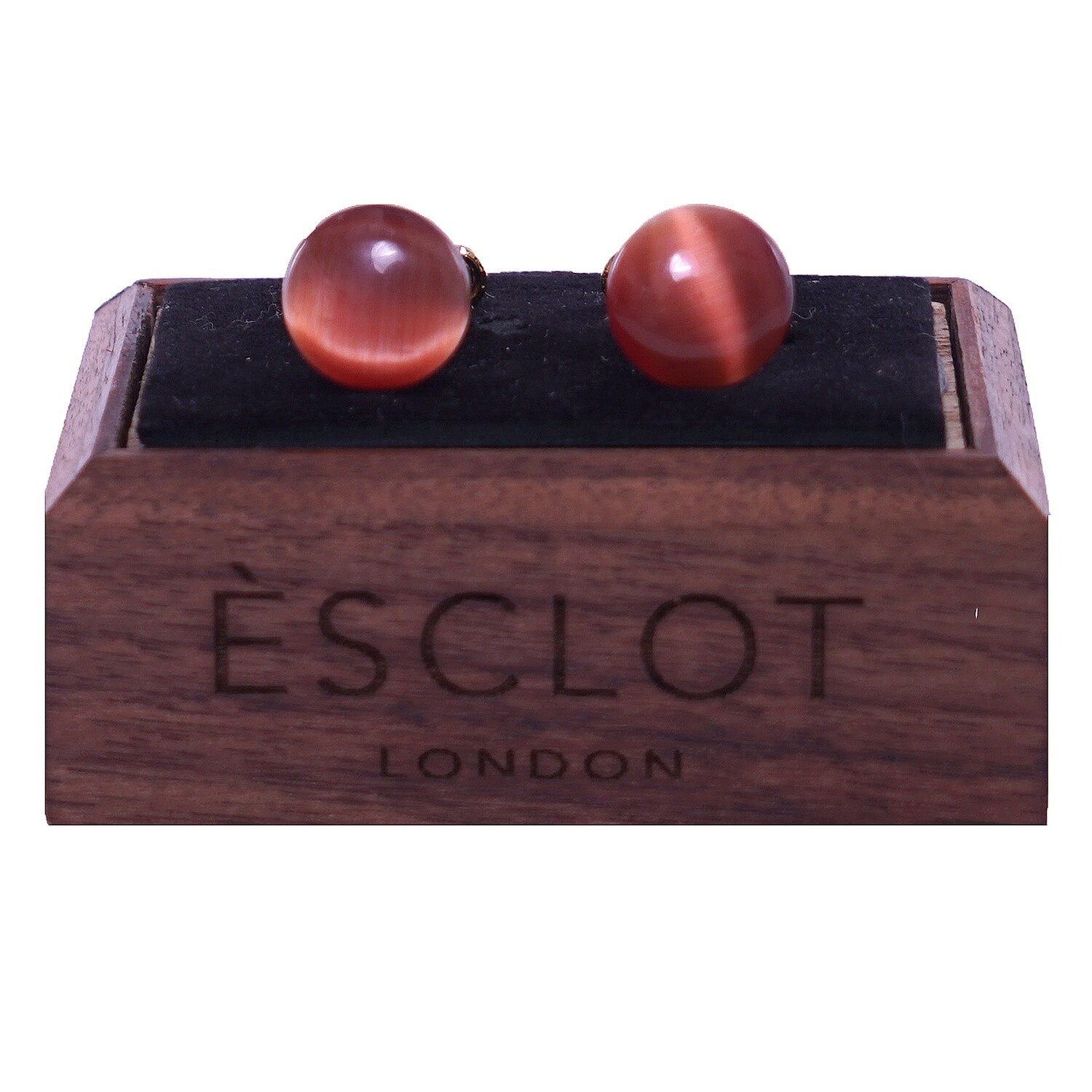 Gold Round Orange Stone Cufflinks