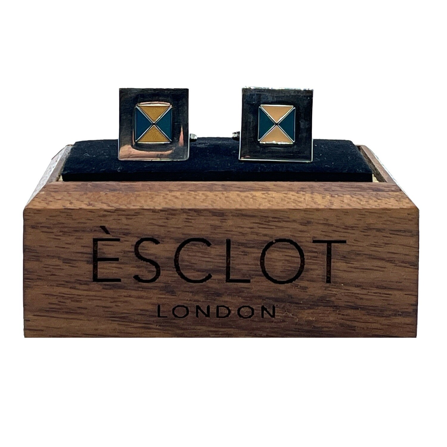 Silver Square Turquoise &amp; Yellow Cufflinks