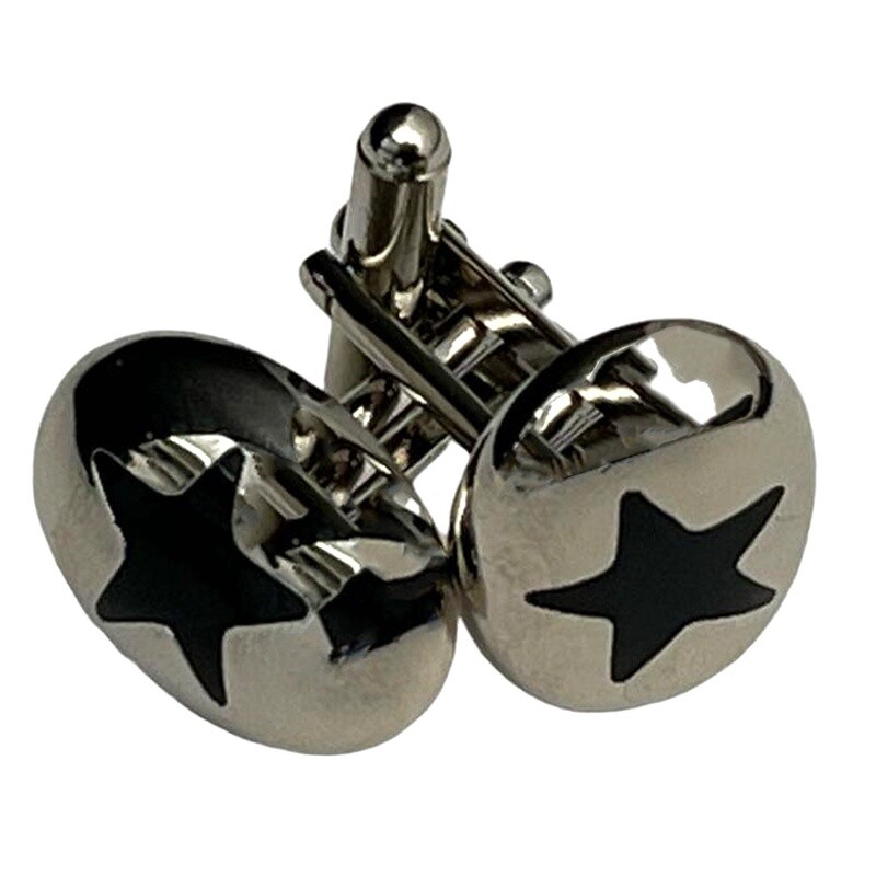 Silver Oval Black Star Cufflinks