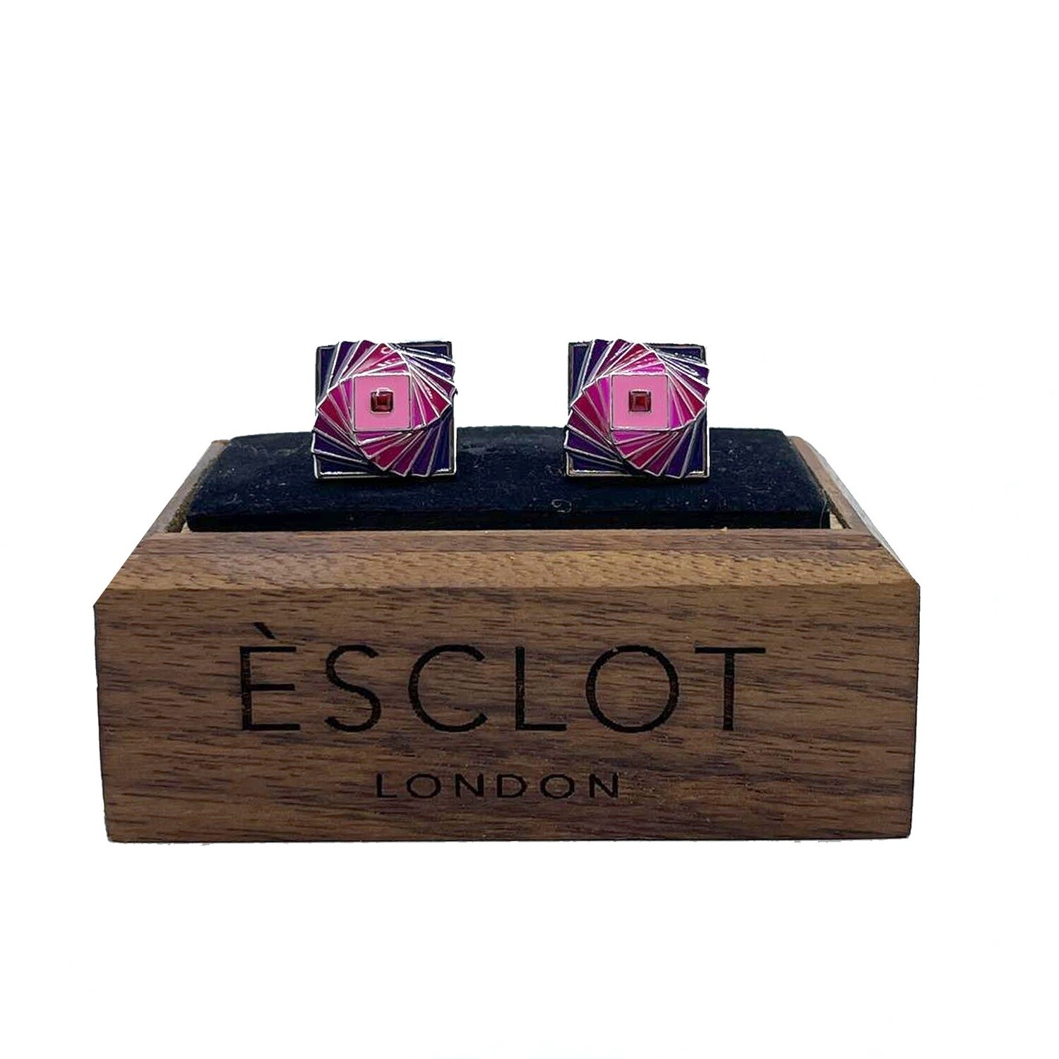 Silver Square Pink Twisted Stack Cufflinks