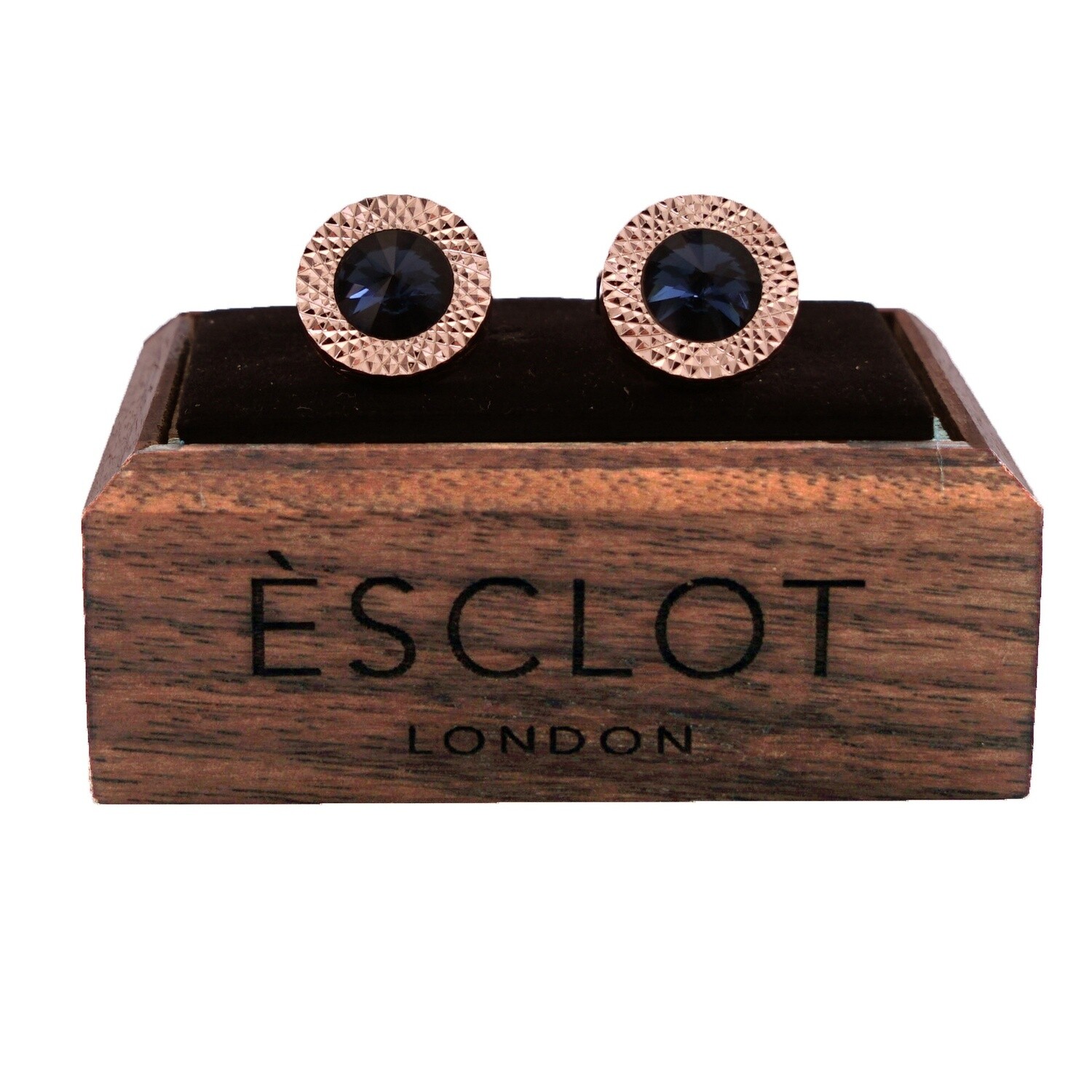 Rose Gold Textured Blue Gem Cufflinks