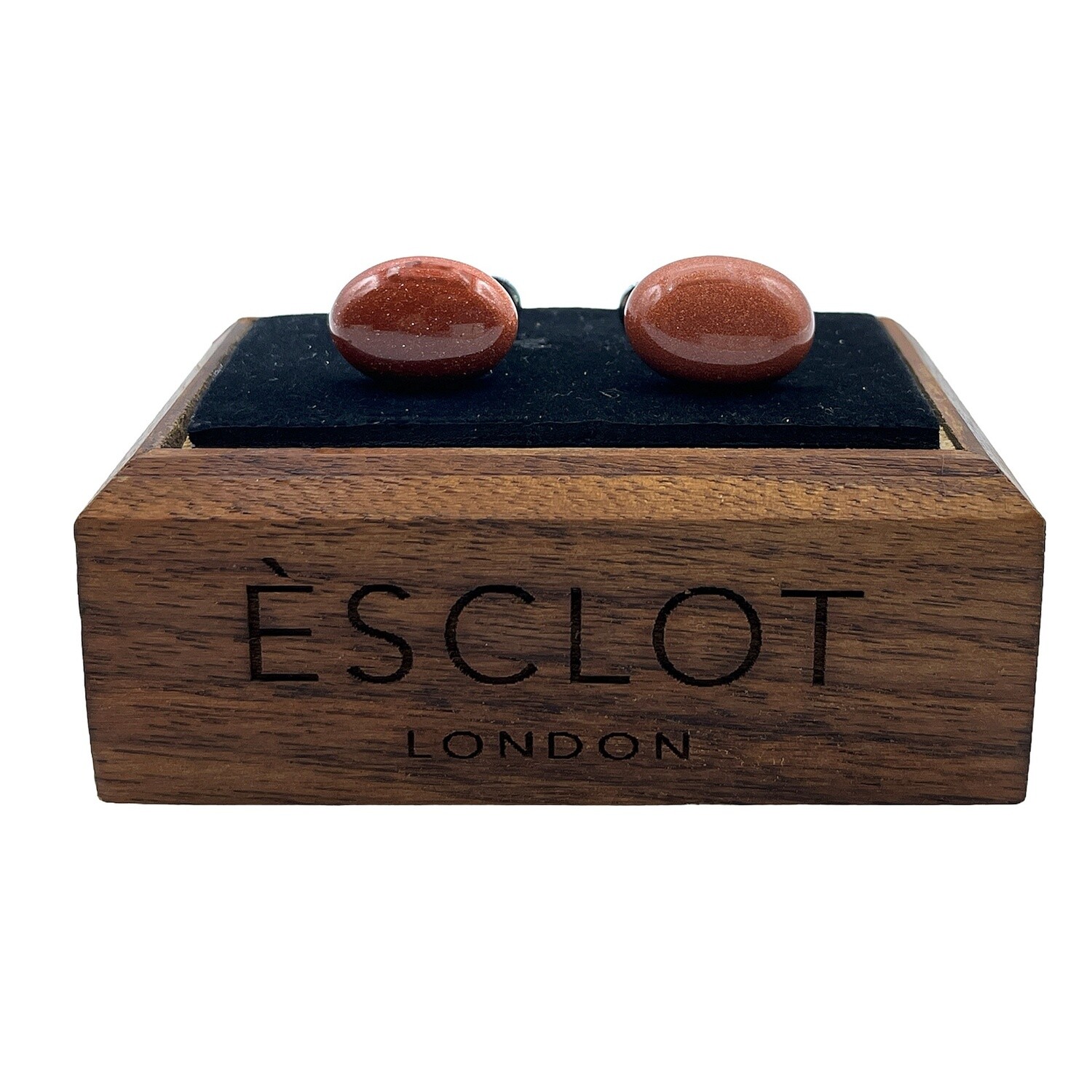 Silver Oval Shiny Brown Stone Cufflinks