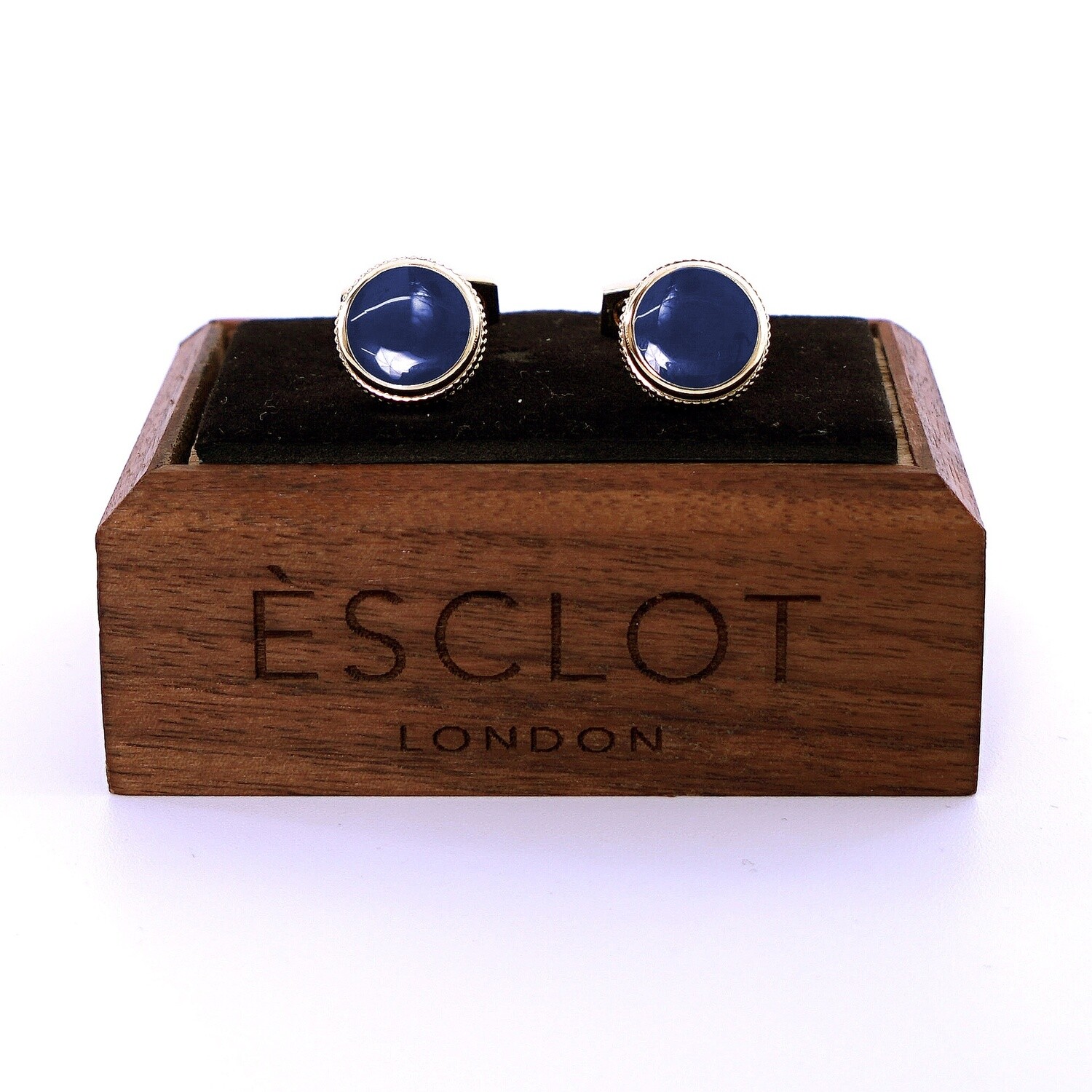 Gold Textured Edge Navy Cufflinks