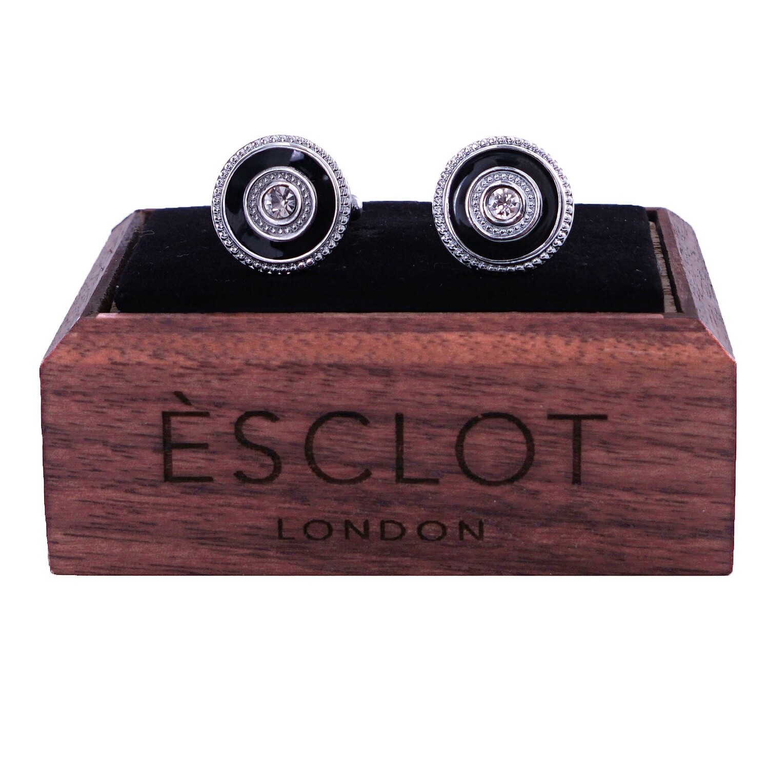 Silver Textured Black White Gem Cufflinks