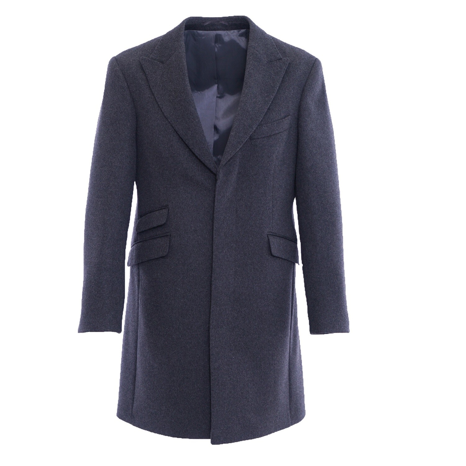 Charcoal Peak Lapel Pure Wool Overcoat
