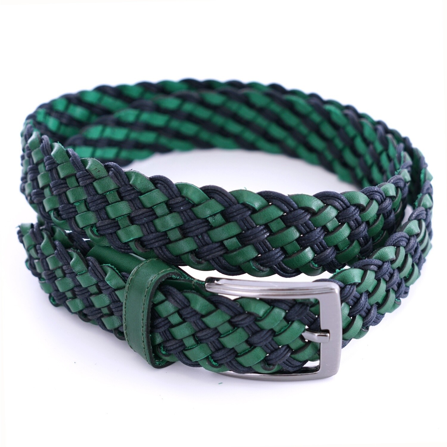 Green Navy Woven Leather Belt
