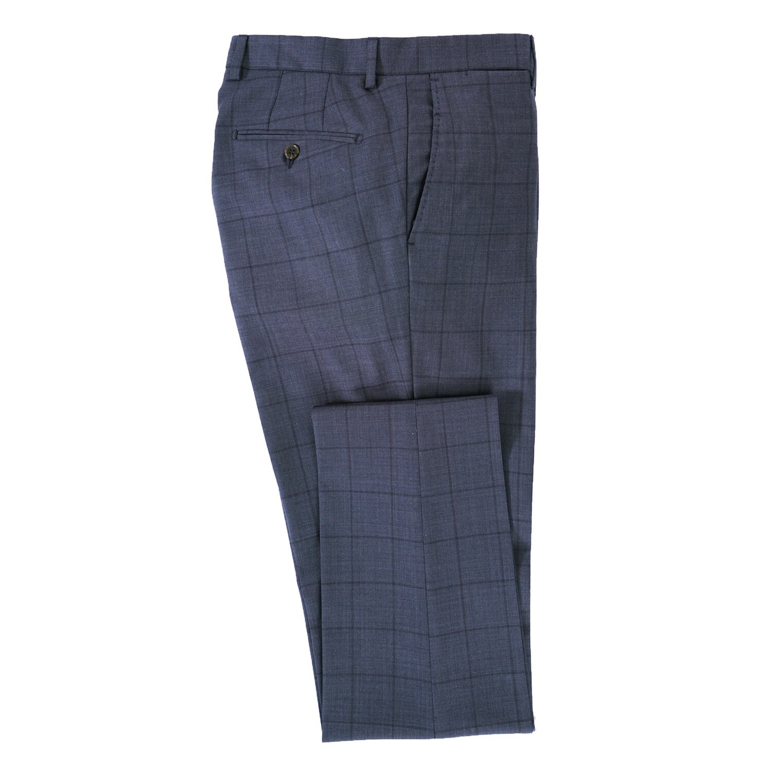 Dark Blue Check Suit Trousers