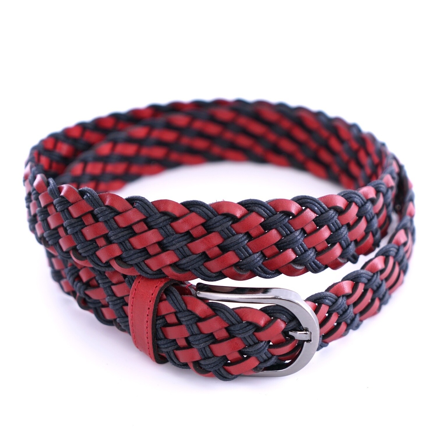 Red Navy Woven Leather Belt