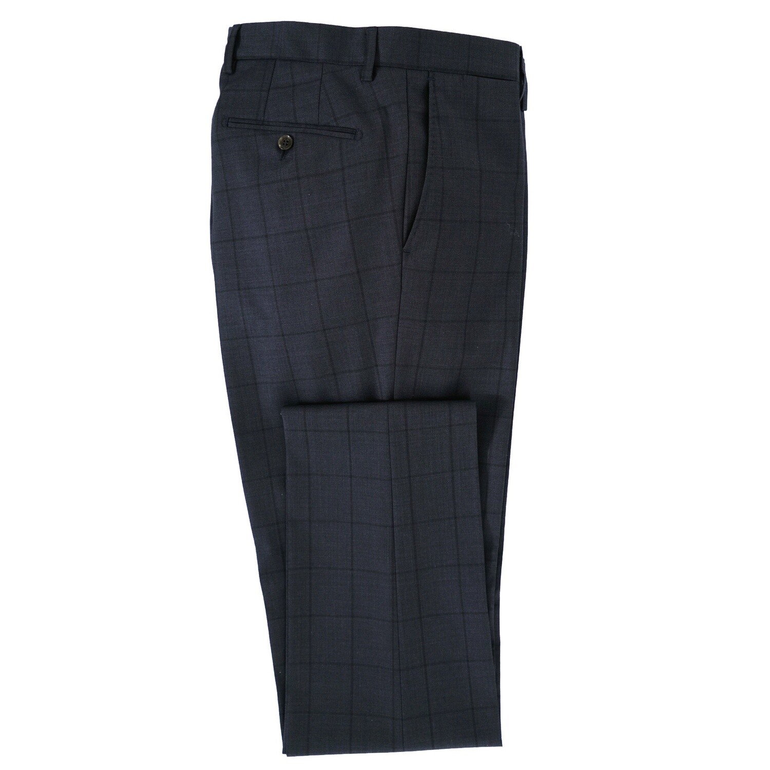 Navy Notch Lapel Check Suit Trousers