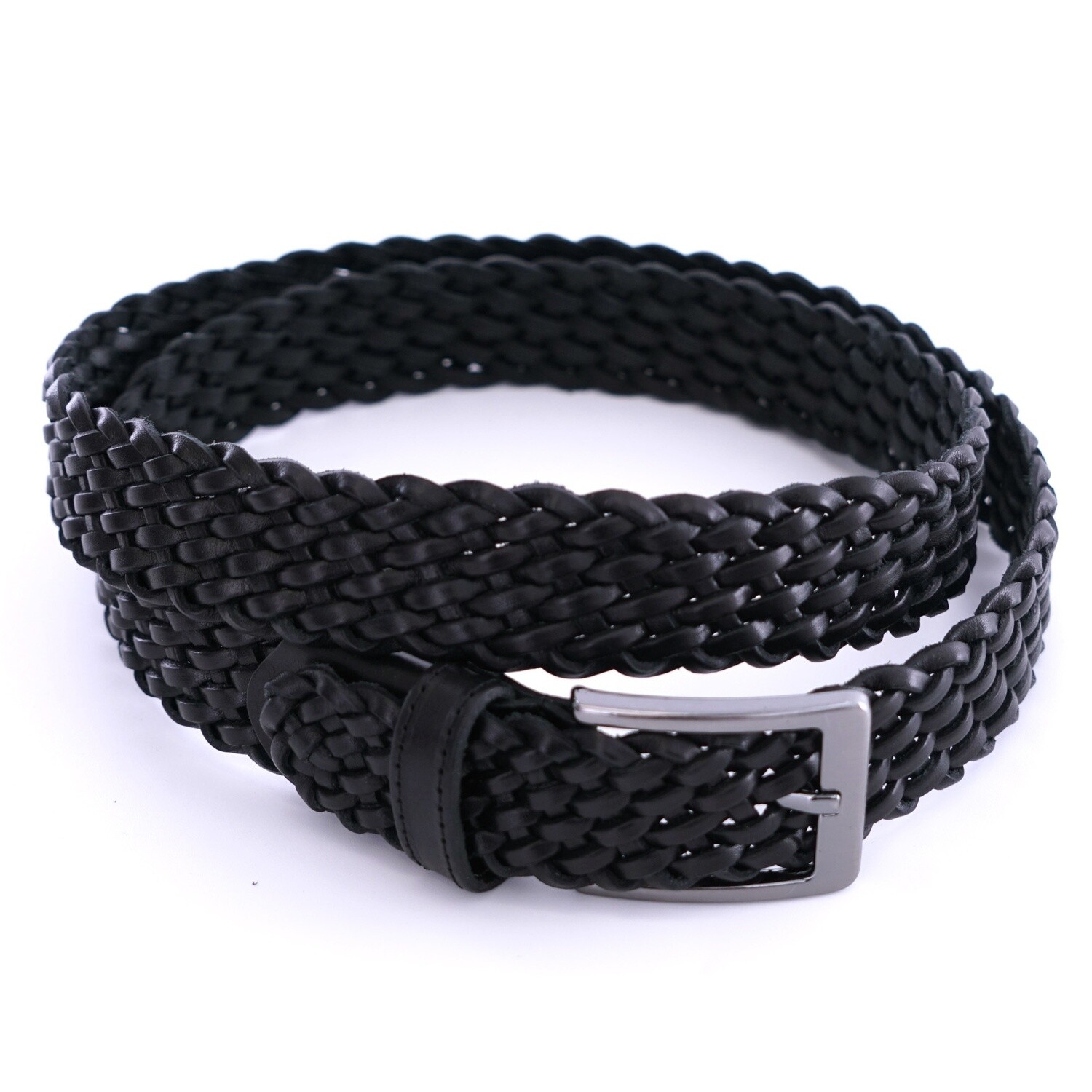 Black Woven Leather Belt