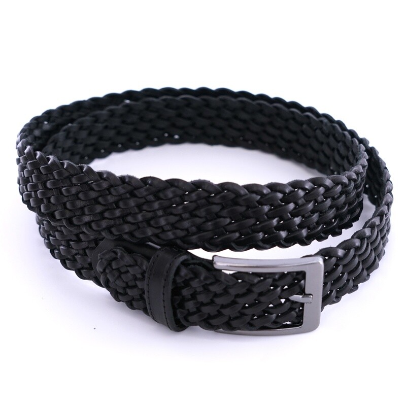 Black Woven Leather Belt