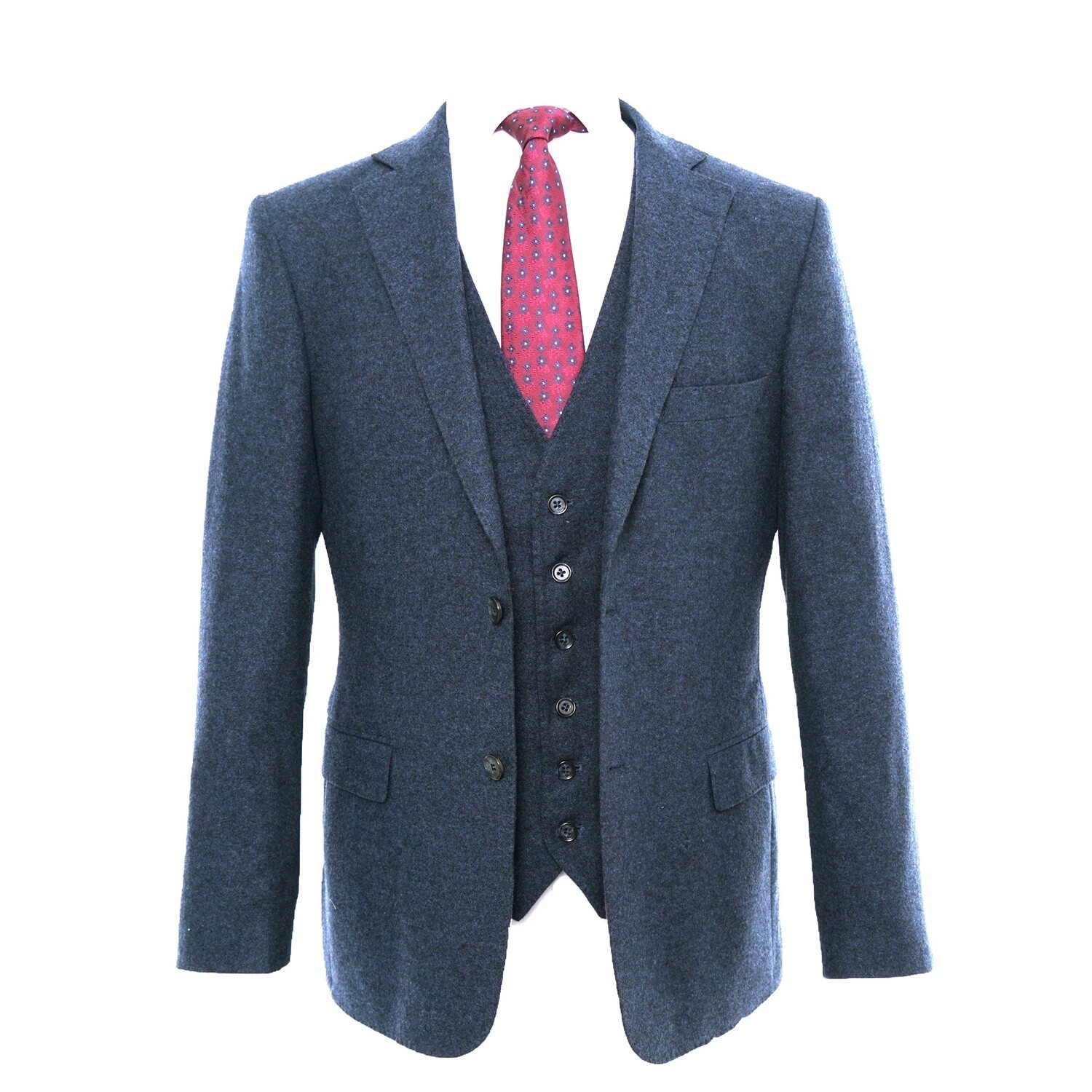 Blue 3Pc Flannel Suit Jacket