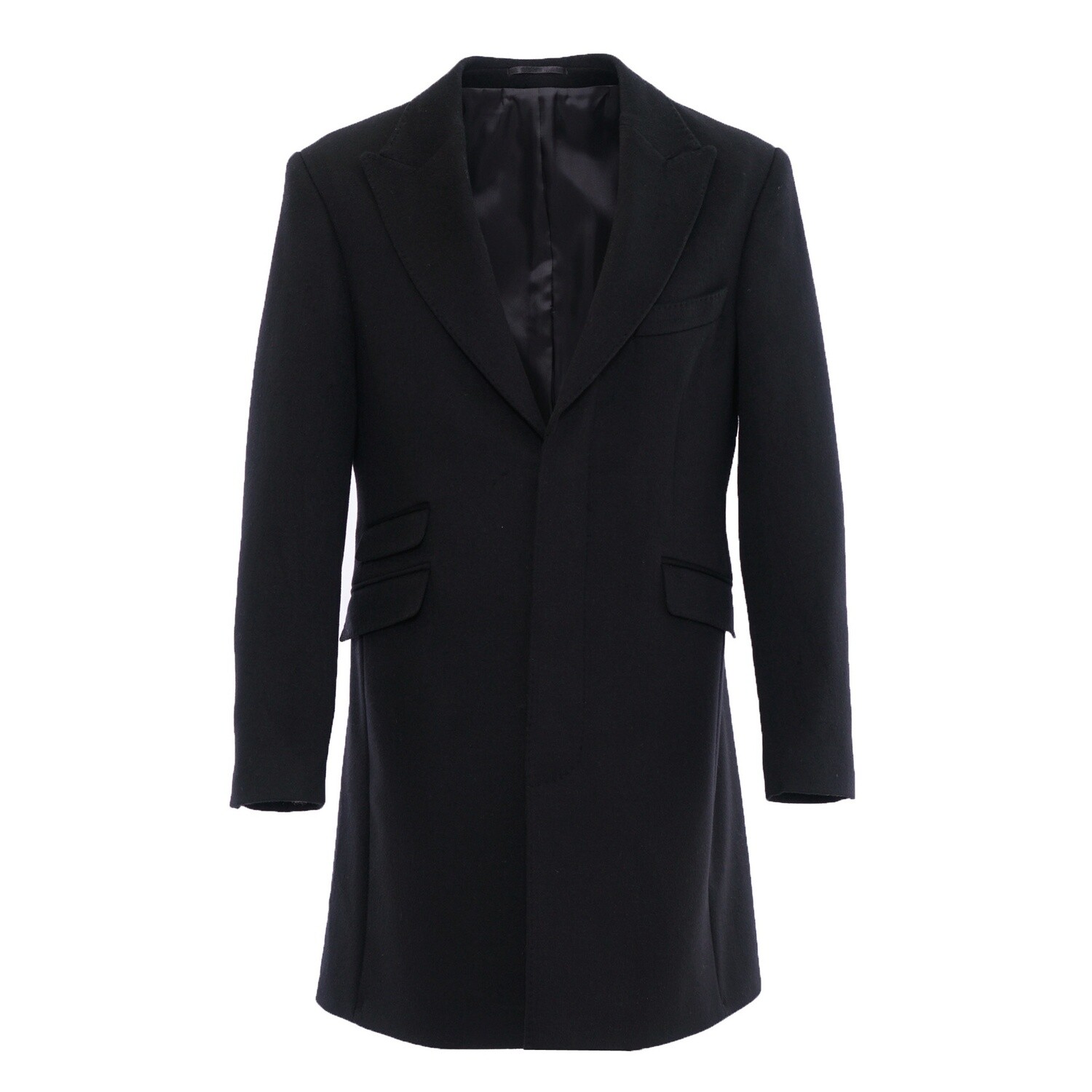 Black Peak Lapel Pure Wool Overcoat