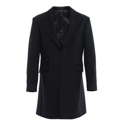 Black Peak Lapel Pure Wool Overcoat