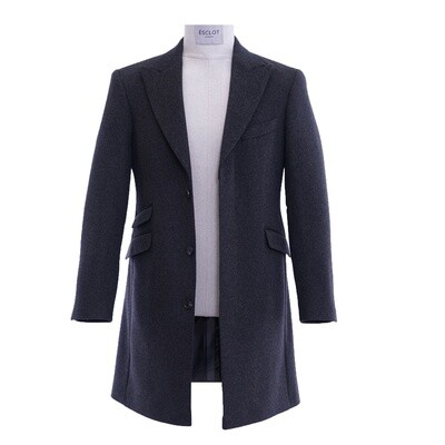 Charcoal Peak Lapel Pure Wool Overcoat