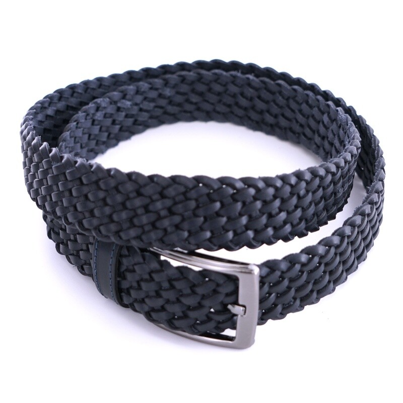 Navy Woven Leather Belt