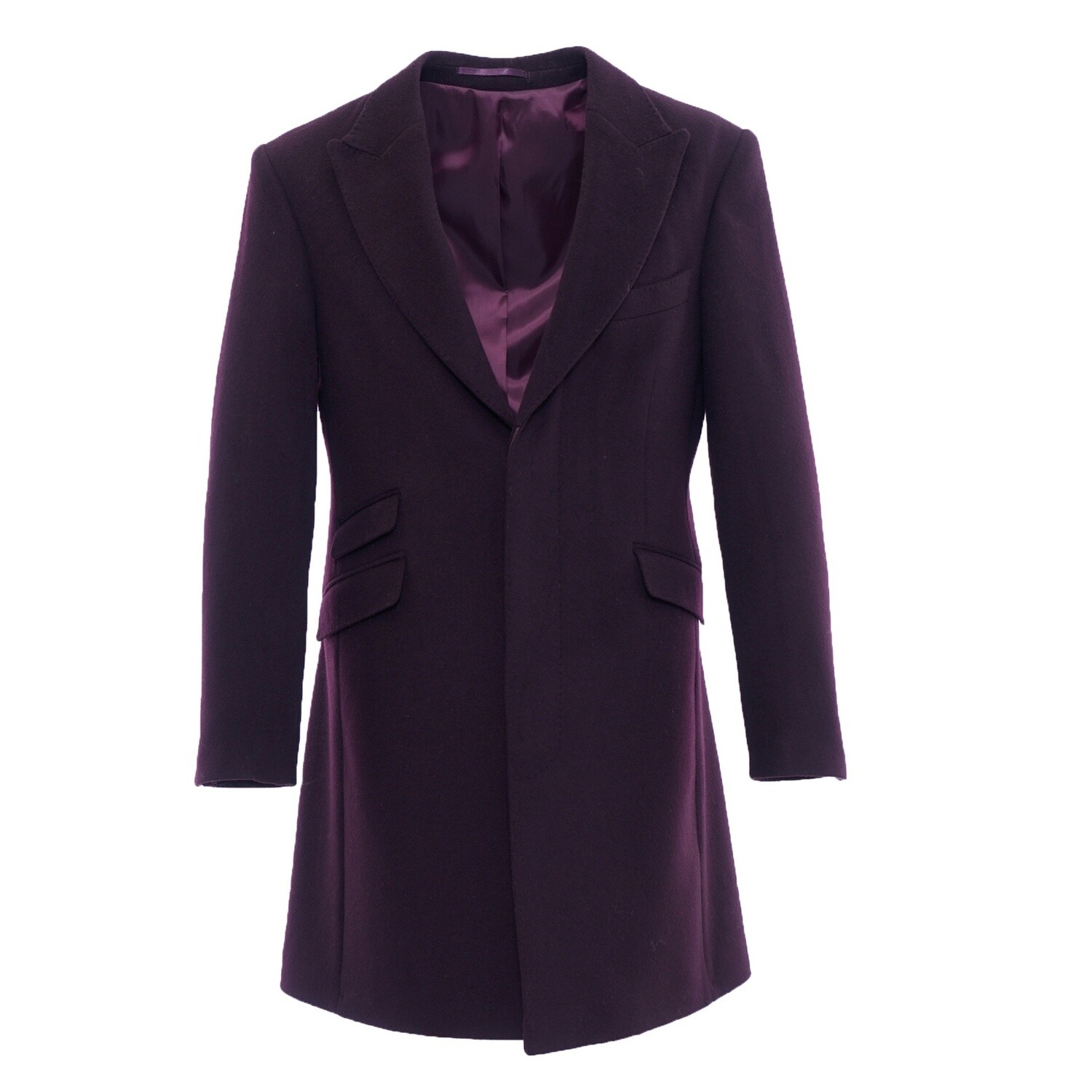 Burgundy Peak Lapel Pure Wool Overcoat