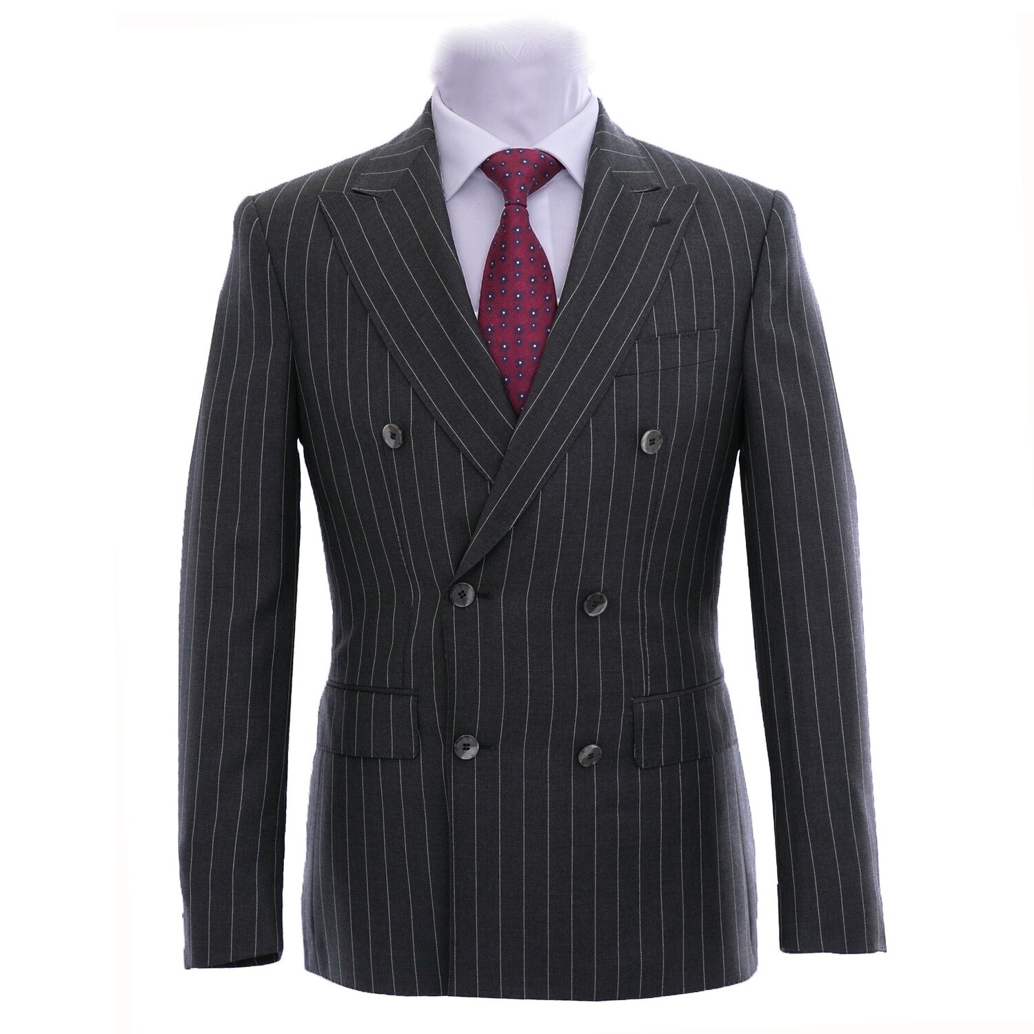 Charcoal Double-Breasted Pinstripe Suit