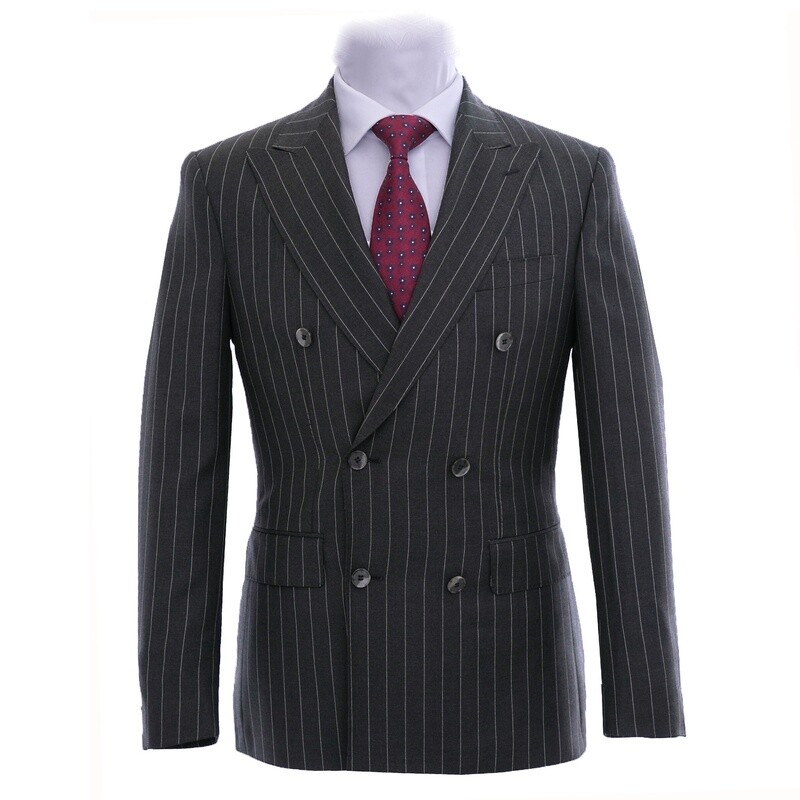 Charcoal Double-Breasted Pinstripe Suit