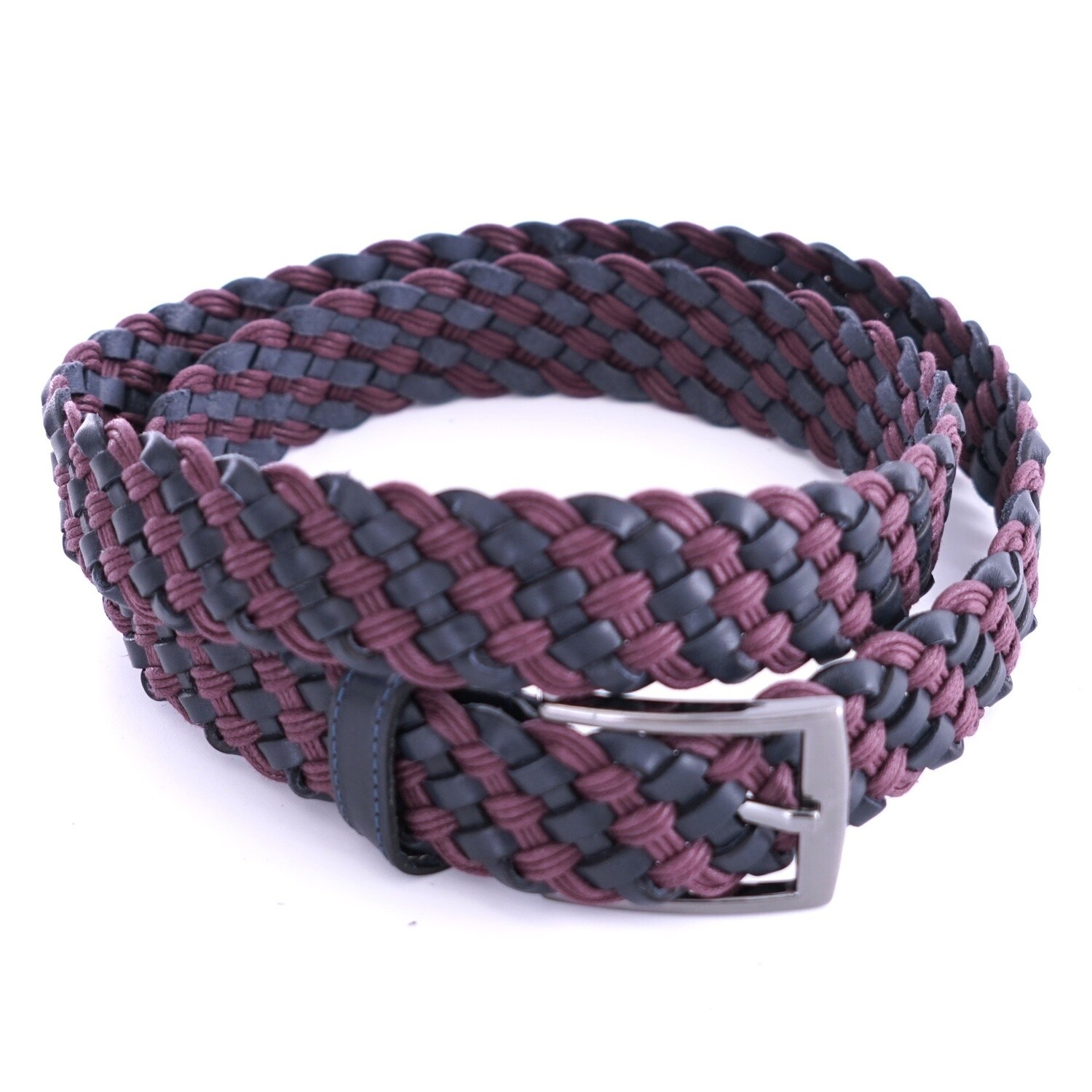 Burgundy Navy Woven Leather Belt