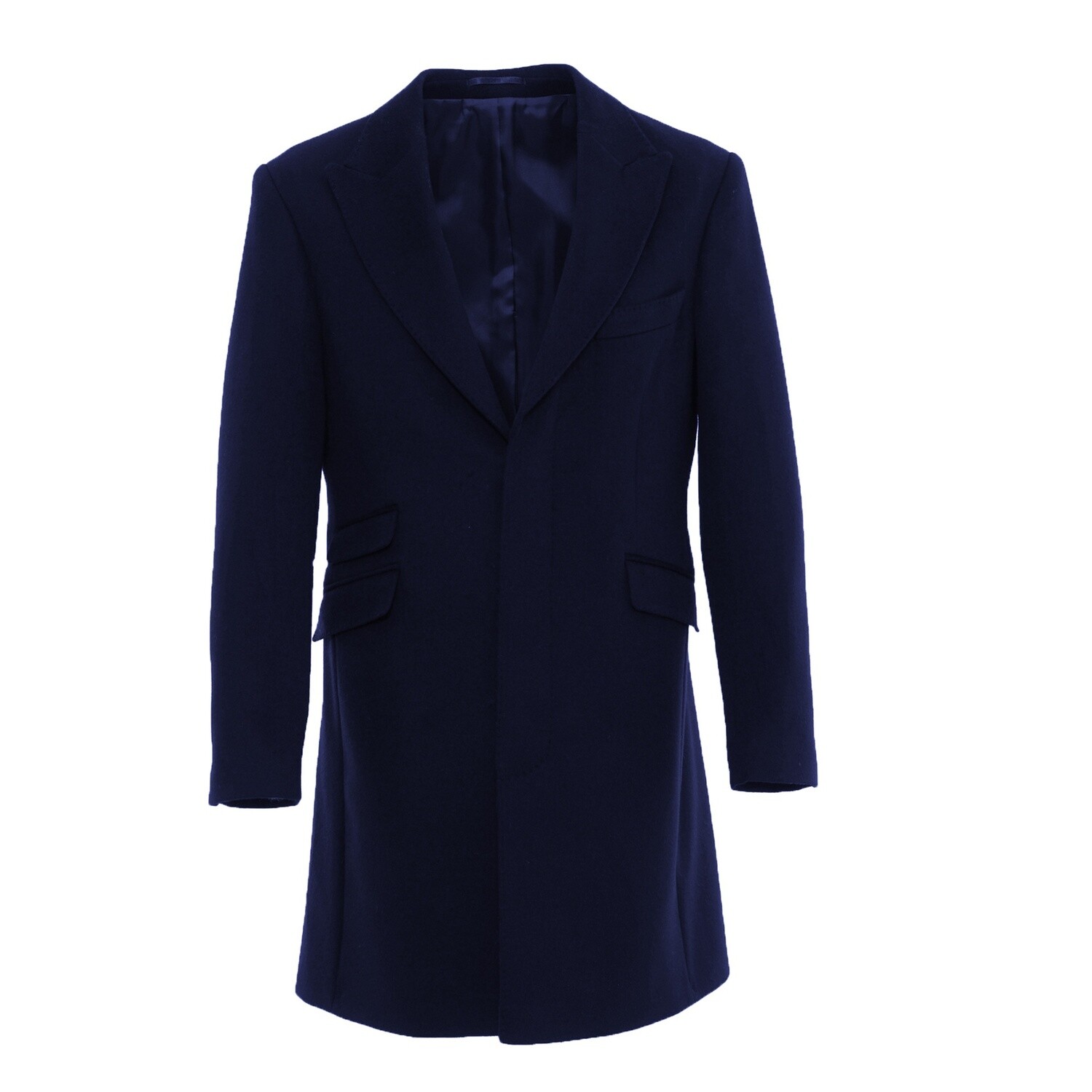 Navy Peak Lapel Pure Wool Overcoat