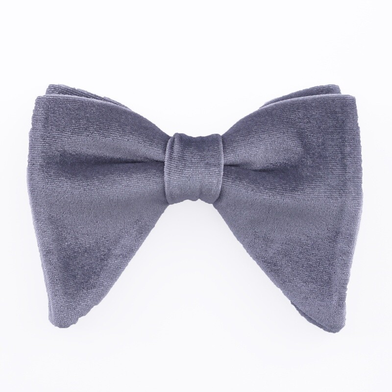 Grey Velvet Long Bow Tie