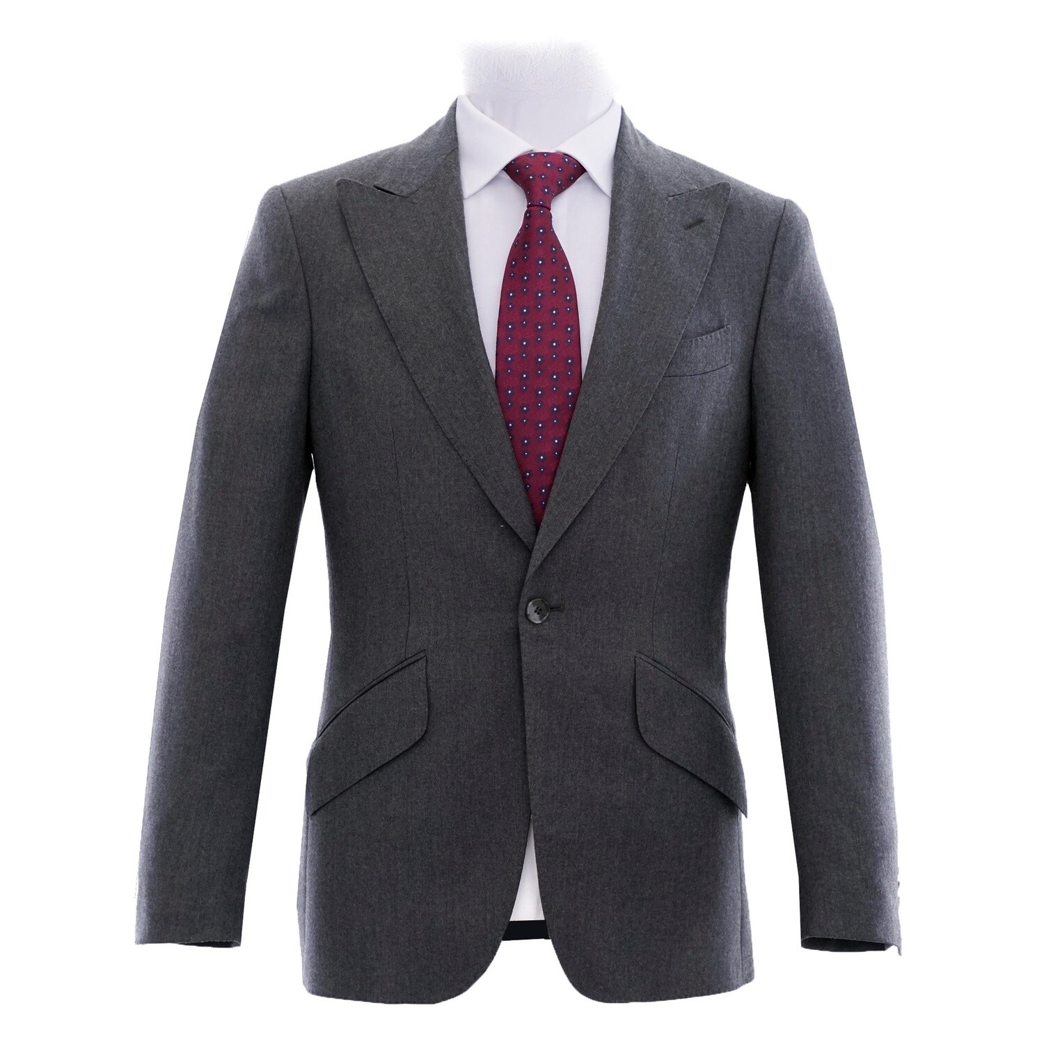 Charcoal Peak Lapel Flannel Suit