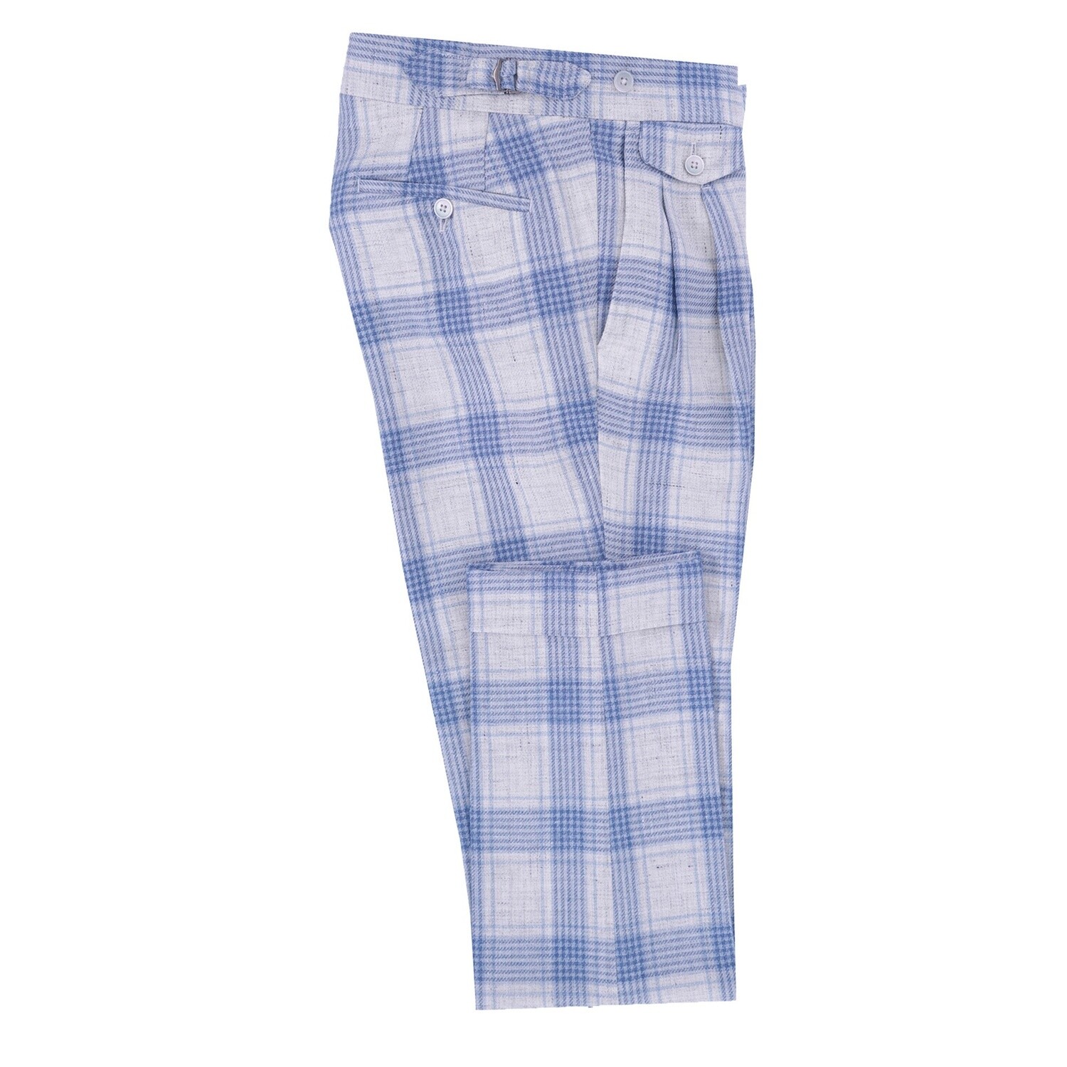White Blue Wide Check Suit Trouser