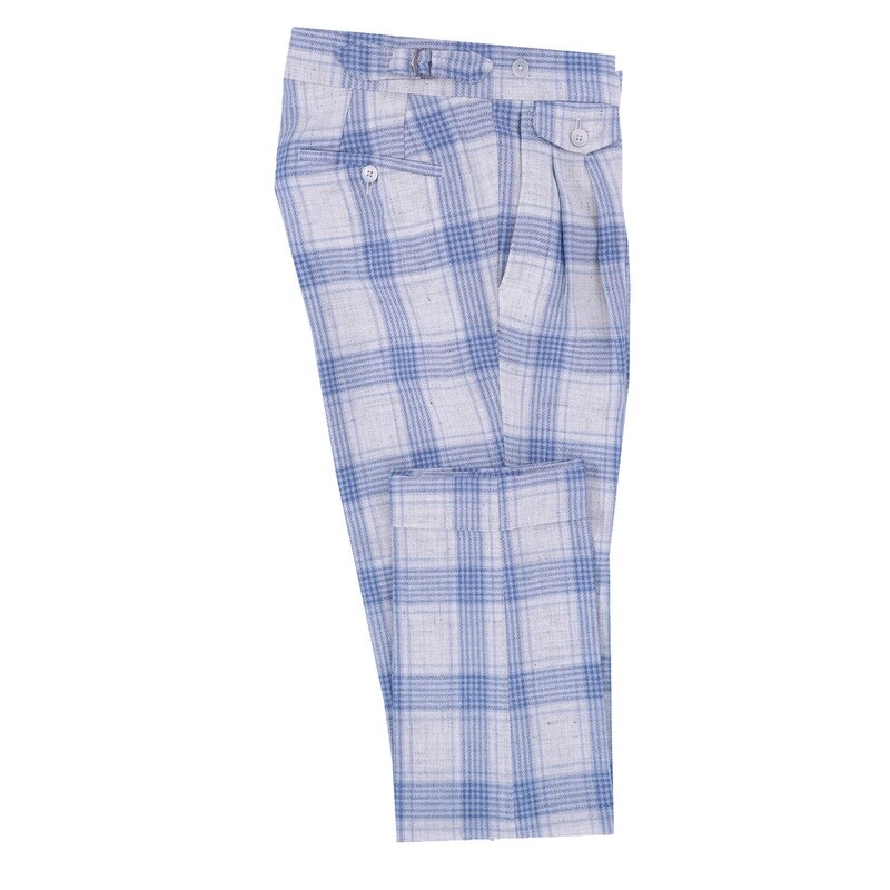 White Blue Wide Check Suit Trouser