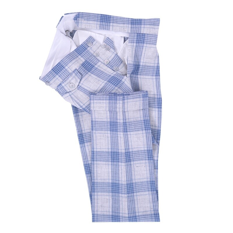 White Blue Wide Check Suit Trouser